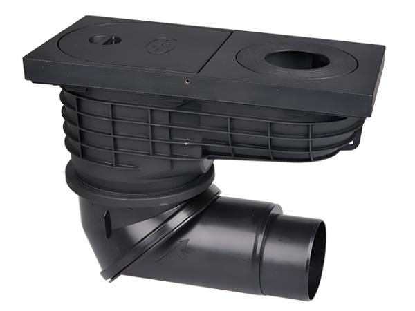 Regensinkkasten DN110/125 mit Sichtteilen aus Guss, Drehgelenk, Laubfangkorb, Geruchsklappe, Reinigungsdeckel und zuschneidbarem Passring d 75-120mm HL600NG